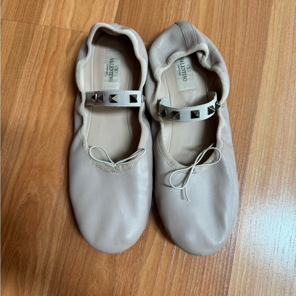 Valentino Leather Ballet Flats with Studded Strap